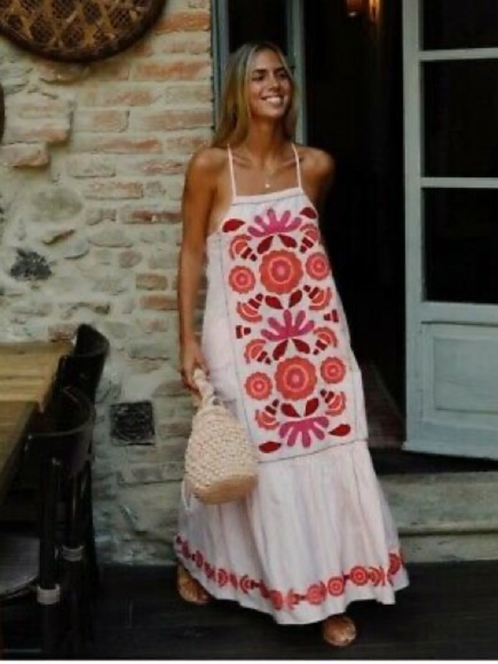New $89 Zara Embroidered Pink Maxi Dress Limited Edition Small 0881/131 - Picture 3 of 13